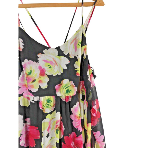 Forever 21+ 2X Dress Black Floral Strappy Back Floor Length Maxi Spaghetti Strap - Picture 2 of 4